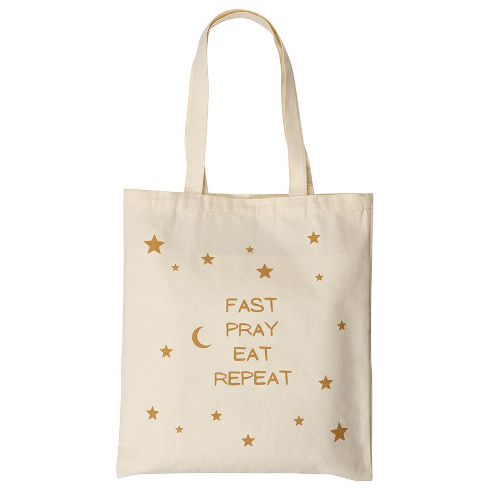 HilalFul - Fast, Pray, Eat, Repeat Tote Bag - Beige