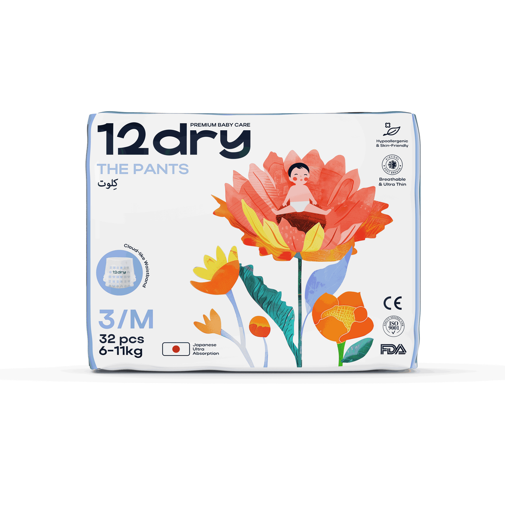 12dry - Pants Premium Baby Care (Size 3, 6-11 kg, 32 count), 100% Ultra-Absorbent Japanese Tech Dual-Layer Thin