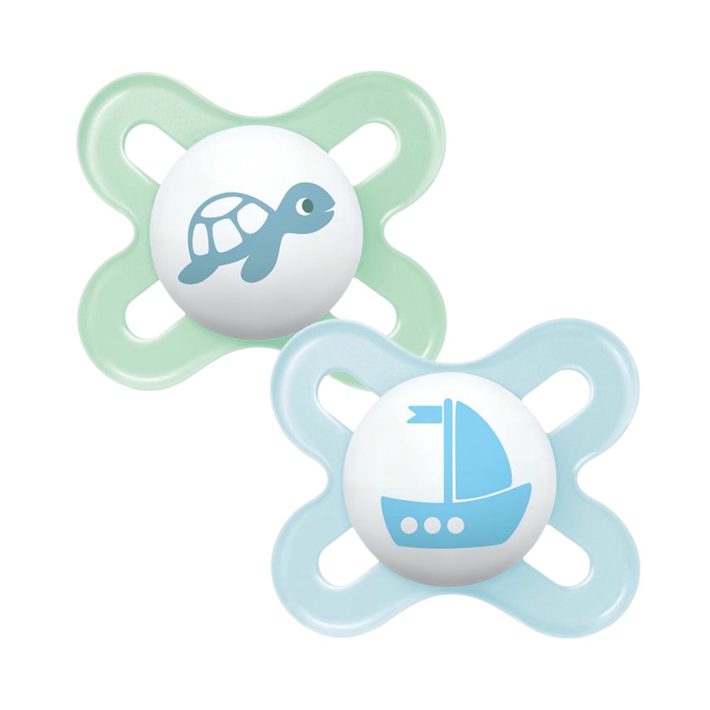 Mam - Baby Original Start Silicone Pacifier - 0-2 M - Sealife Green & Blue - Pack Of 2