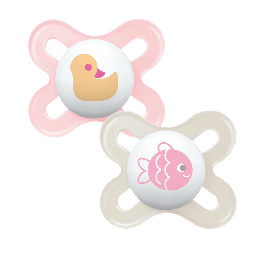 Mam - Baby Original Start Silicone Pacifier - 0-2 M - Sealife Pink & Beige - Pack Of 2