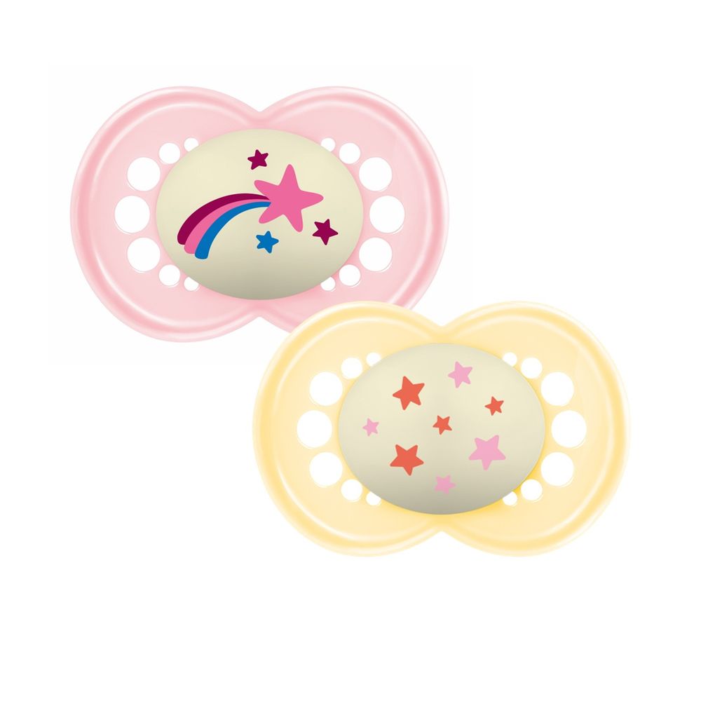 Mam - Original Glow In The Dark Night Pacifier 6M+ - Pink/Yellow - 2 Pcs