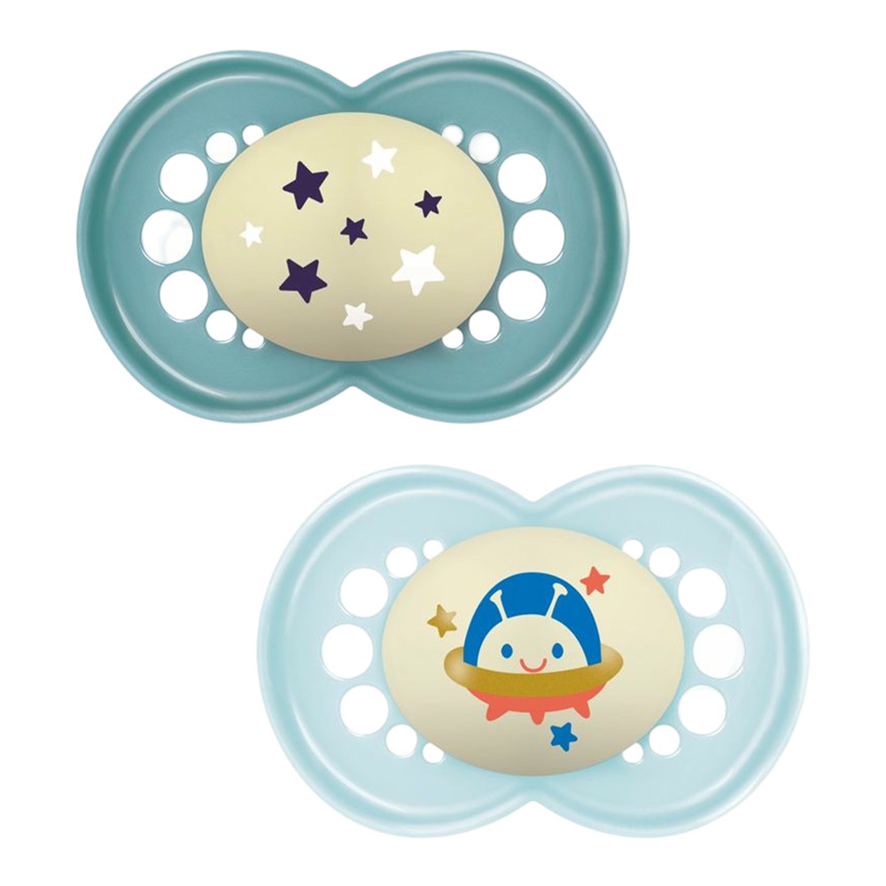 Mam - Baby Original Night Silicone Pacifier - 16 M+ - Glow In The Dark Blue - Pack Of 2