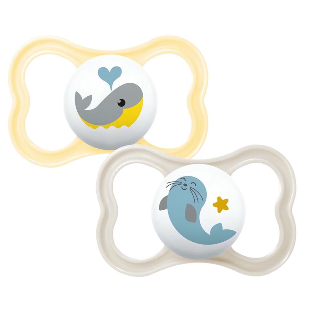 Mam - Baby Supreme Silicone Pacifier - 6 M+ - Sealife Yellow & Grey - Pack Of 2
