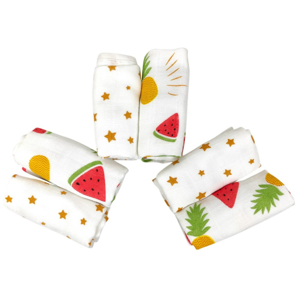Nuluv - Yellow Pineapple And Stars Wash Cloth - 6 Pc Set