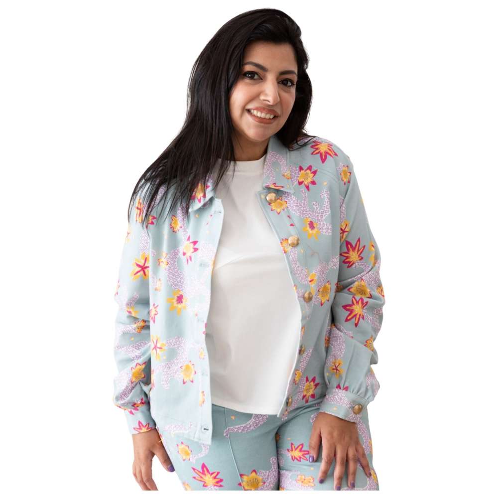 Stylebug - Women's Denim Style Printed Jacket - Blue