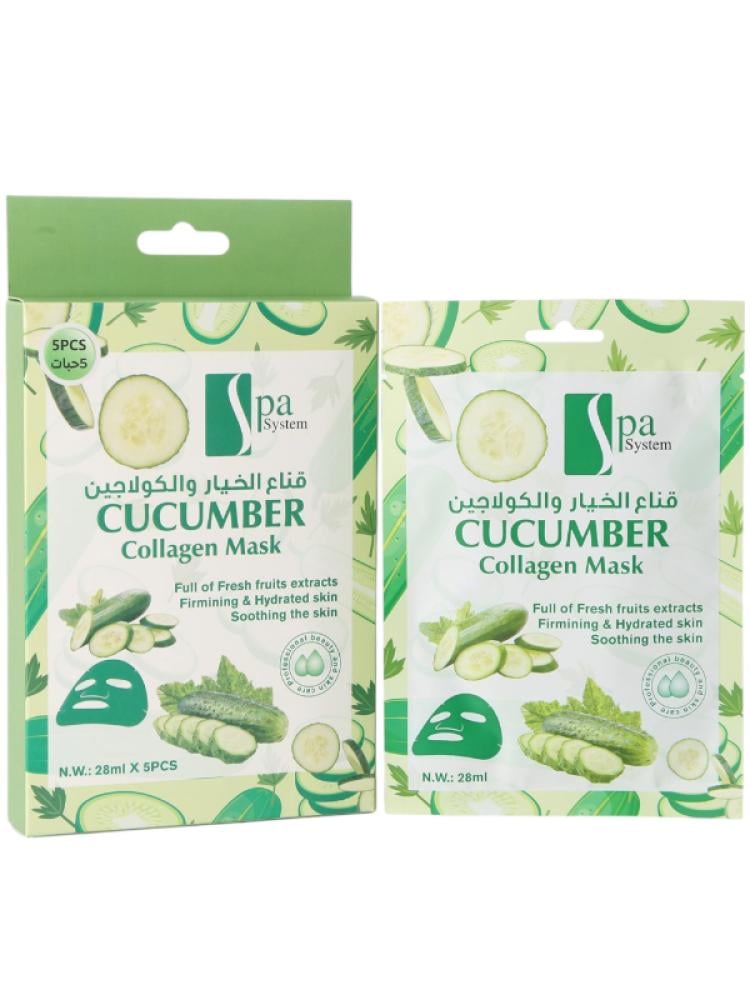 Spa System - Cucumber & Collagen Facial Sheet Mask - Pack Of 5