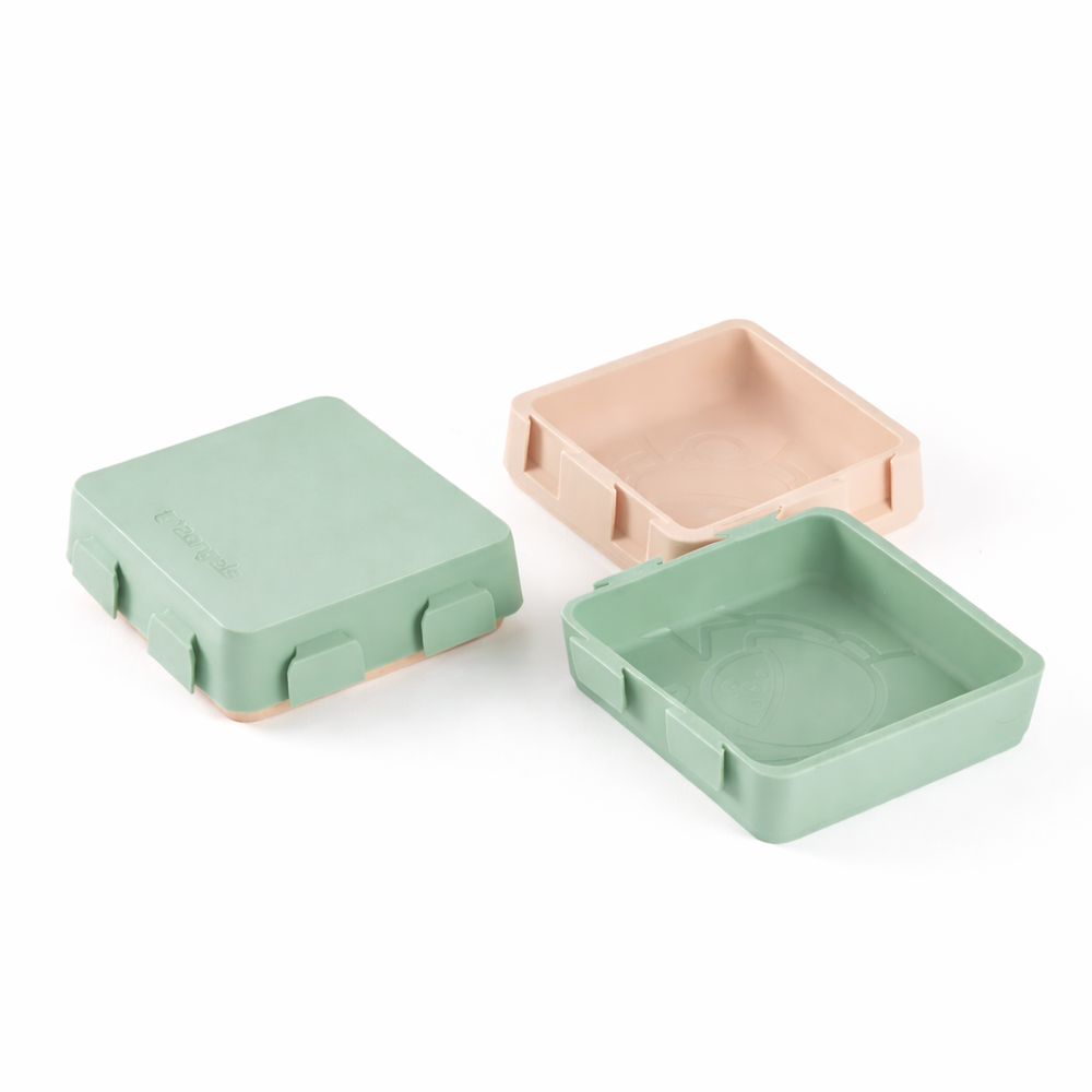 2angels - 2-In-1 Pack N' Go Puzzle Silicone Plate & Bowl - Summer Leaf/Latte - 2 Pcs