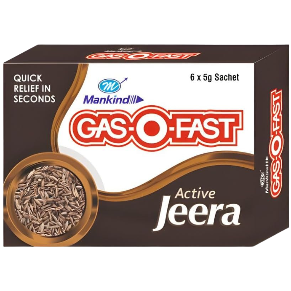 Mankind - Gas-O-Fast Digestive Powder Sachet - Active Jeera - Pack of 6 - 5 gm