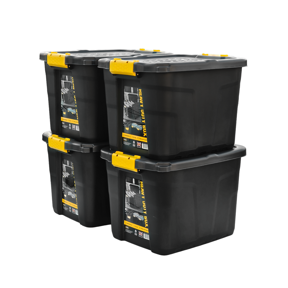 Strata - Heavy Duty Indoor & Outdoor Storage Box - Black - Pack Of 4 - 42L