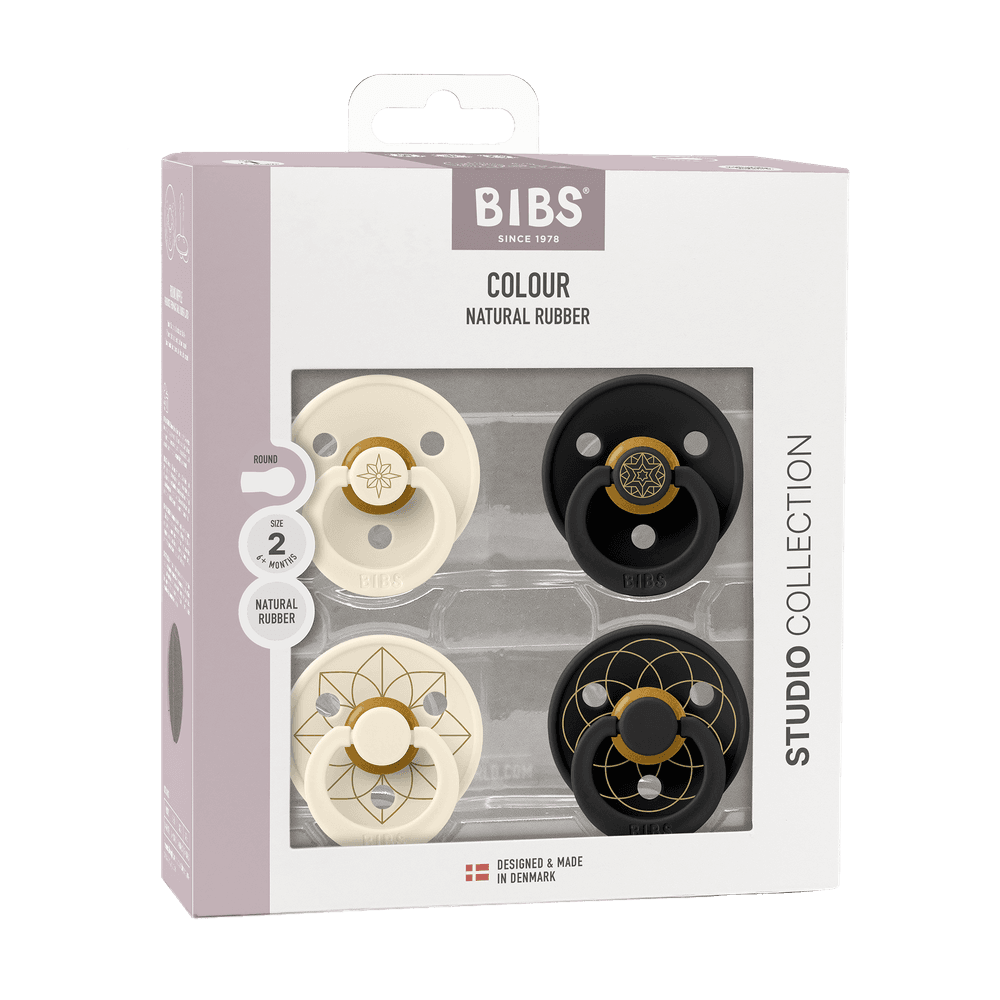 BIBS - Colour Natural Pacifier - Ivory/Black - 4 Pcs