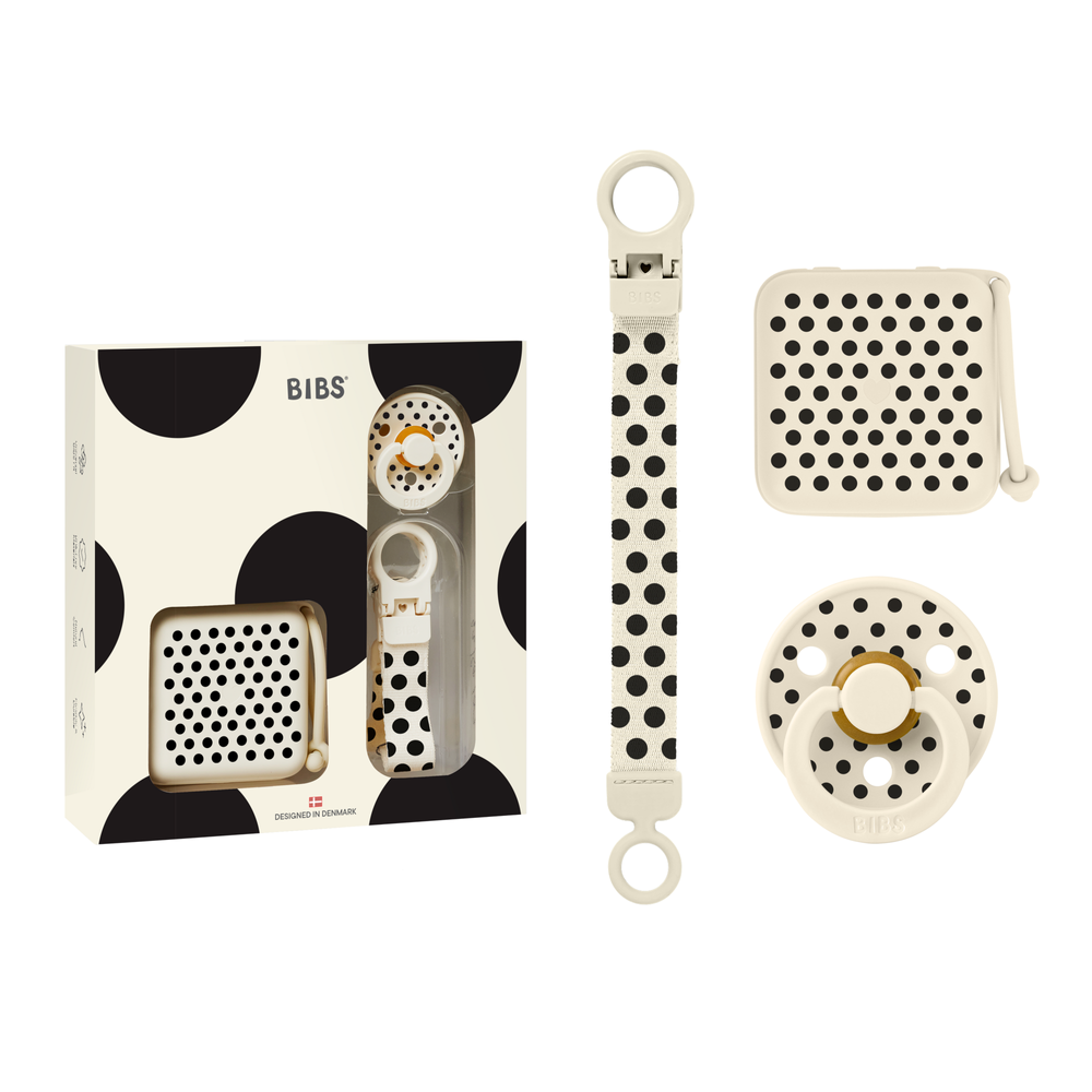 BIBS - Polka Soothe & Go Latex Size 2 Baby Gift Set - Ivory Black - 3pc-Set