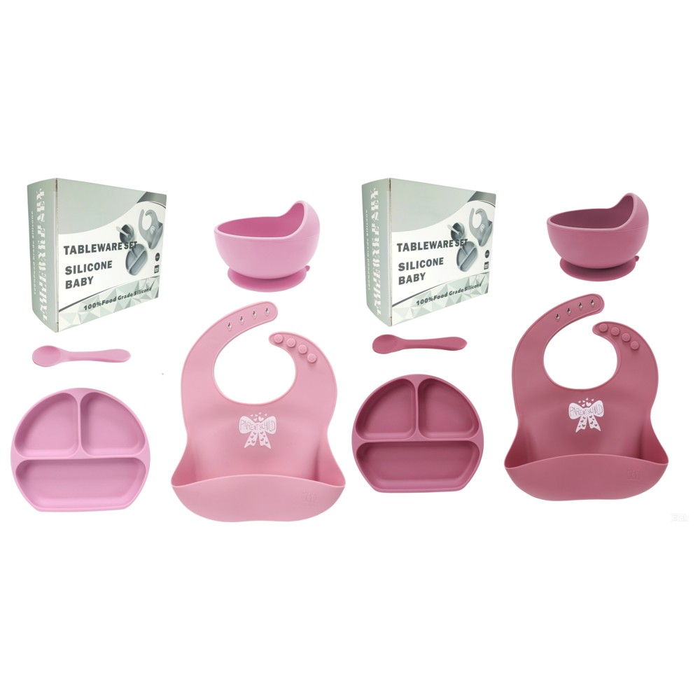 Miracle Baby - Bow Silicone Baby Tableware Set - 4 Pc Set