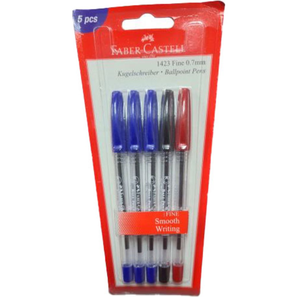 Faber Castell - Ballpoint Pens - Assorted Colors - 5 Pc Set