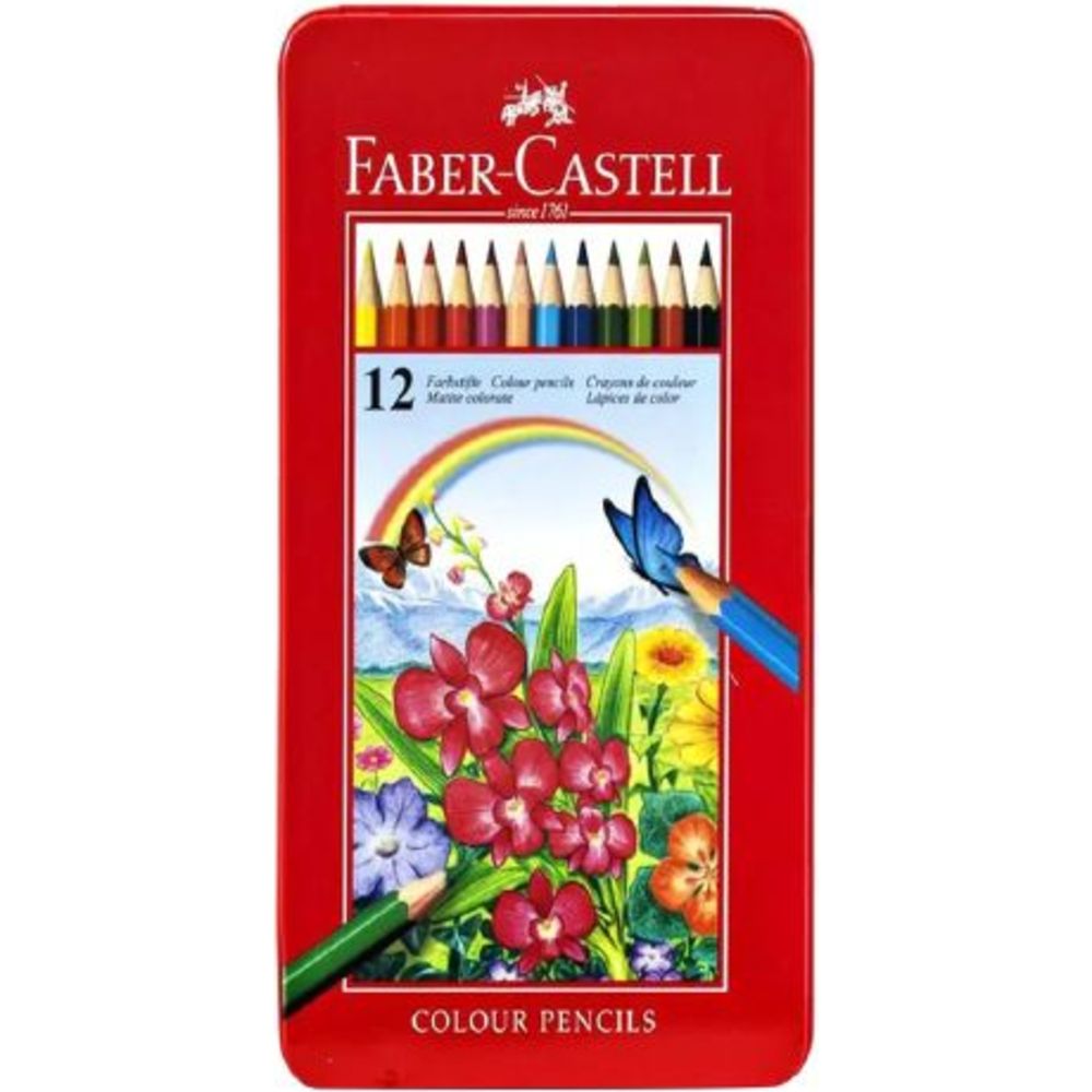 Faber Castell - Classic Colour Pencils With Flat Tin Case - 12 Pc Set