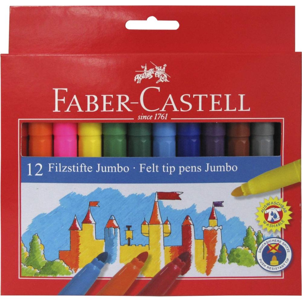 Faber Castell - Jumbo Washable Fiber Pen - 12 Pc Set