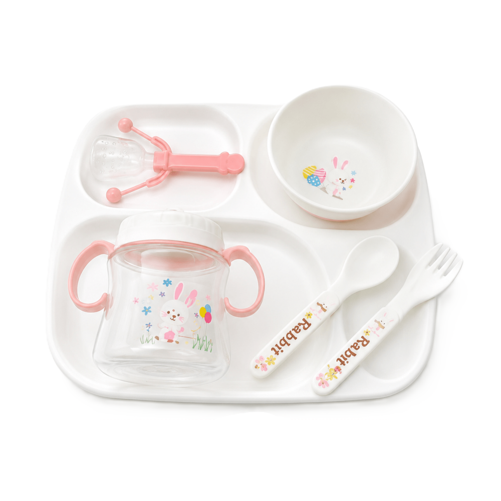 Al Arqam - Toddler Tableware Self Feeding Set - Pink/White - 6 Pc Set