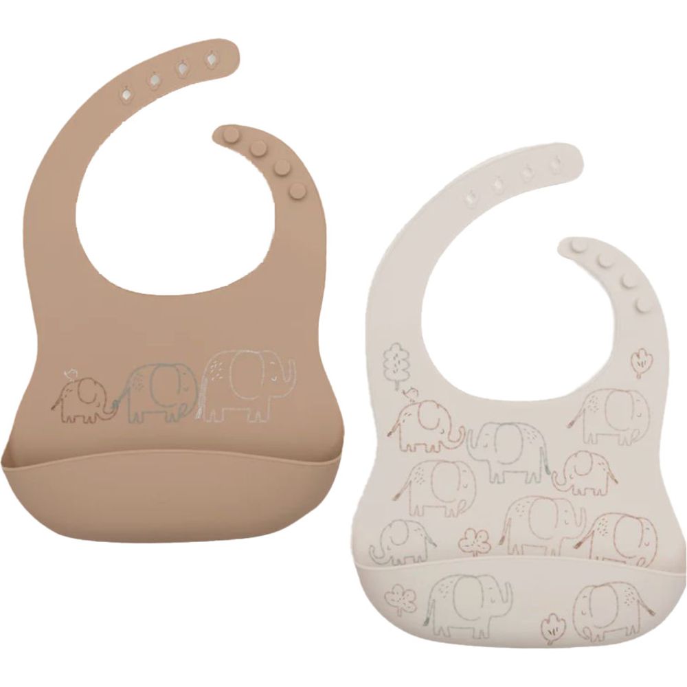 Jollein Baby Silicone Bibs - Elephant Tales - 2 Pc Set