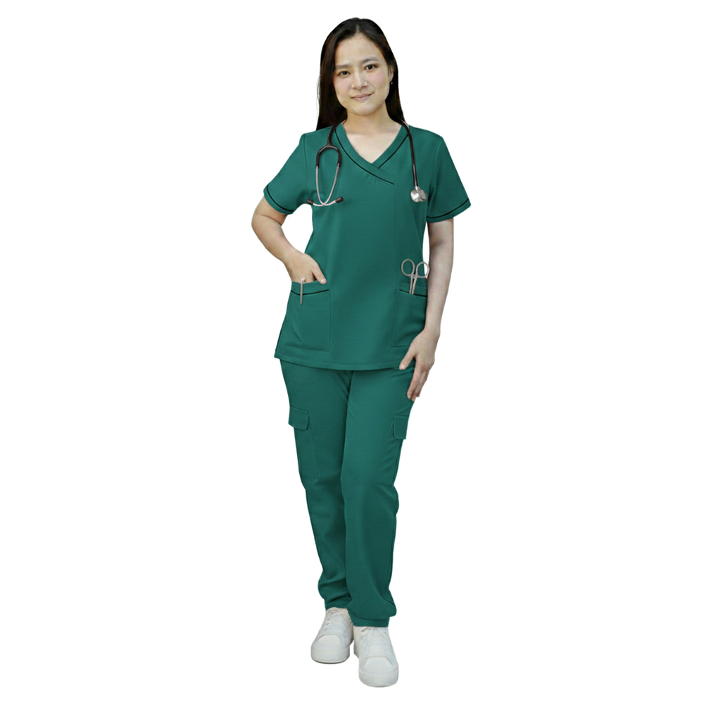 Veronica 2pc-Set - Women's Scrub Uniform With Neck Piping