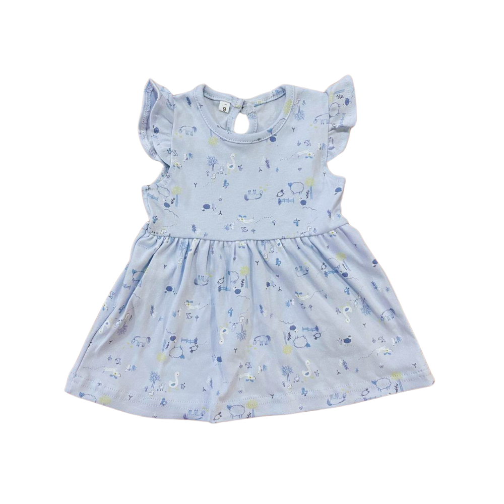 Veronica Animal Print Ruffle Sleeve Dress - Light Blue