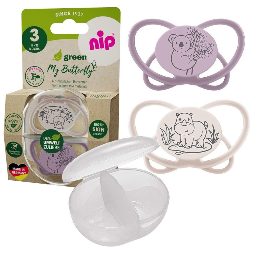 Nip - Eco-Friendly 2pc Butterfly Soother With Sterilizer Box 16-32M - Purple