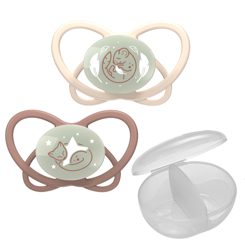 Nip - Natural Eco-friendly Butterfly Night Orthodontic Soother W/ Sterilizer Case - 5-18M - Pack of 2