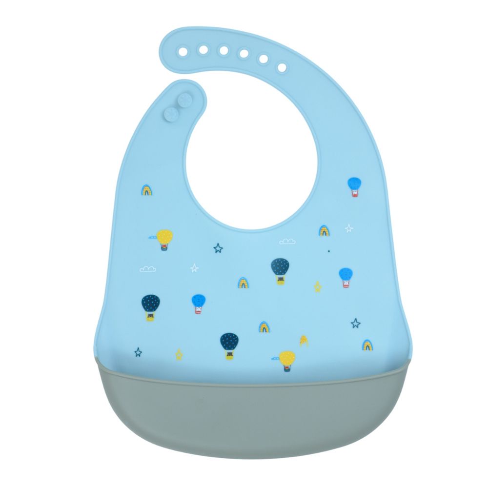 Little Angel Hot Air Balloon Silicone Baby Bib For Infant - Blue/Grey