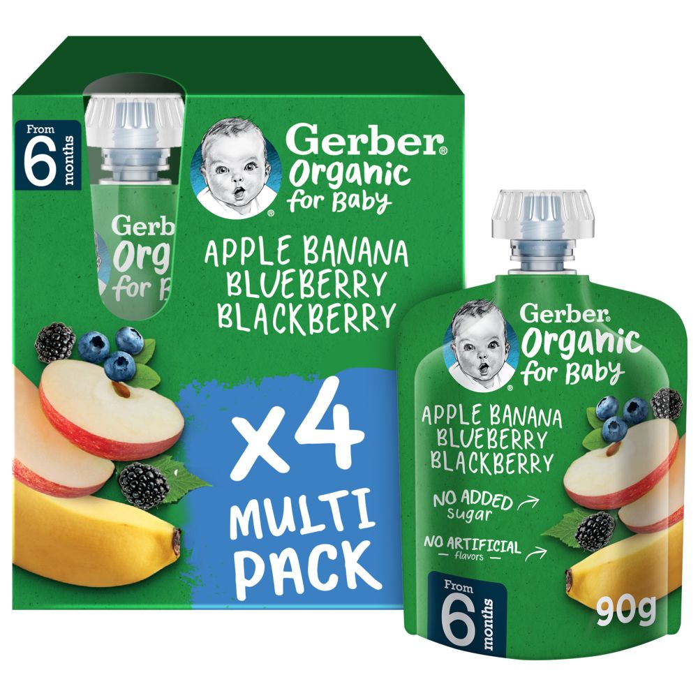 Gerber - Apple, Banana, Blueberry & Blackberry Puree - Pack of 4 - 90 g
