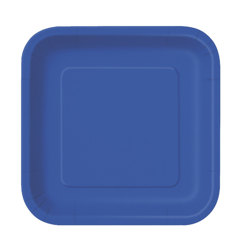 Unique - Square Party Plates - Royal Blue - 14 Pcs - 9-Inch