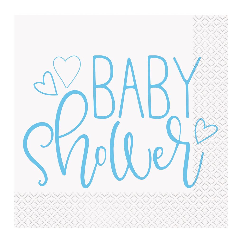 Unique - Blue Hearts Baby Shower Paper Napkins - 16pcs