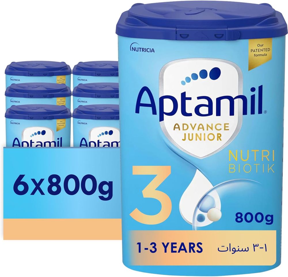 Aptamil Advance Junior 3 Growing Up Formula Milk From 1-3 Years, Easy To Use Pack Vanilla 800grams Pack of 6