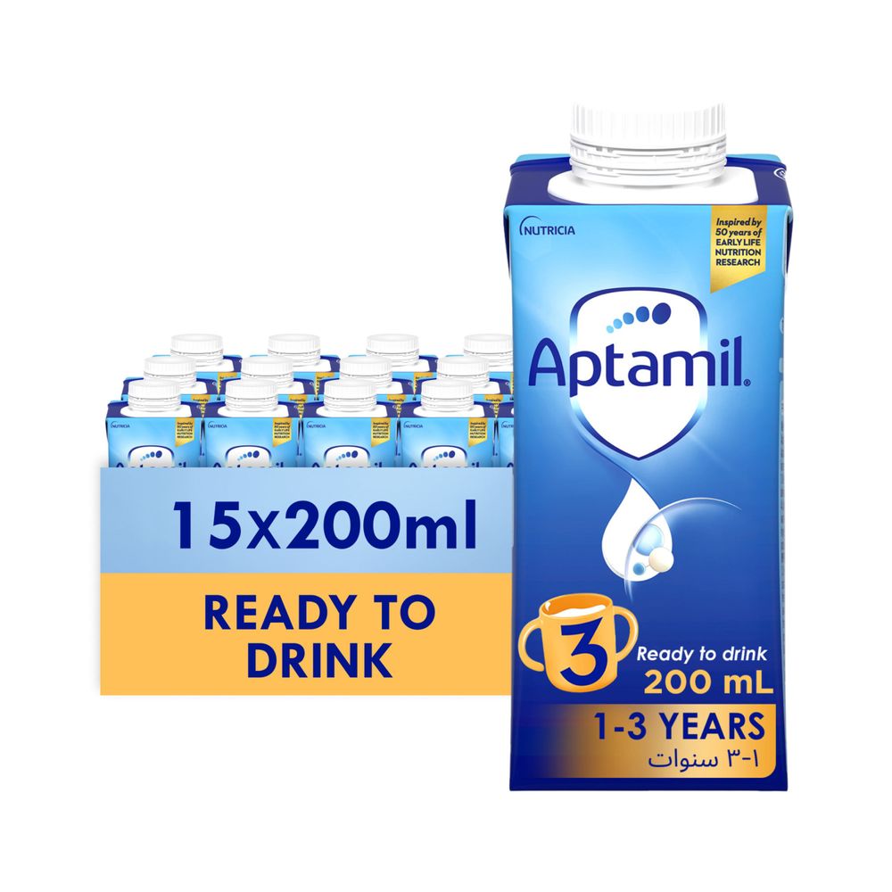 Aptamil - Advance 3 Growing Up Formula Milk - Ready To Drink Liquid Formula - 200ml - Pack Of 15
