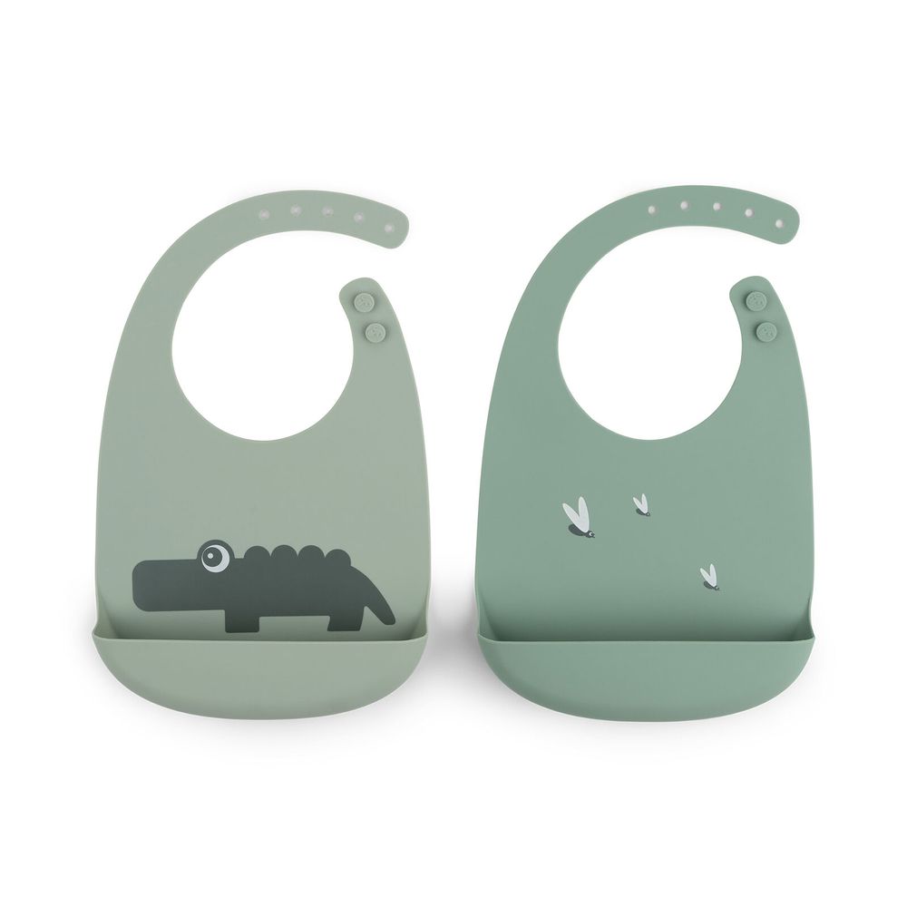 Done By Deer - Silicone Bib - Pack of 2 - Croco - Green