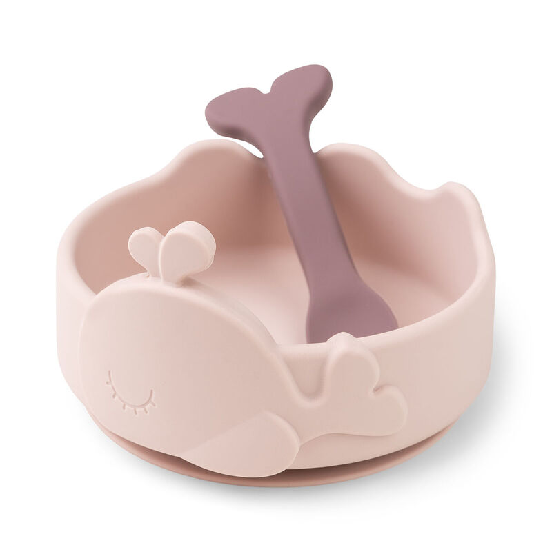 Done By Deer - Silicone Stick & Stay Bowl With Baby Spoon - Wally - Powder