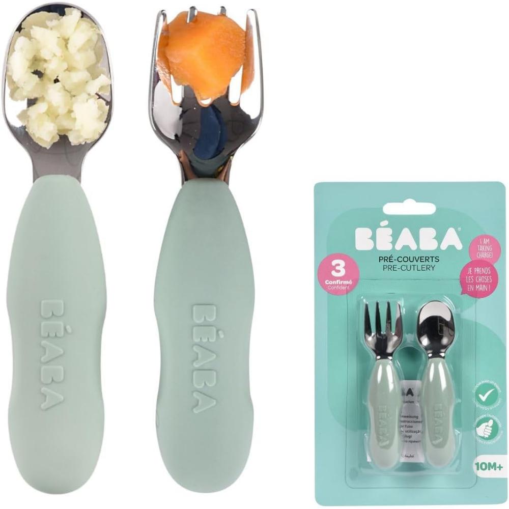 Beaba Pre-Cutlery Spoon And Fork Set - Sage Green - 2pcs