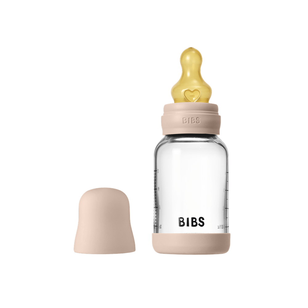 Bibs - Round Latex Slow Flow Glass Baby Bottle - Blush - 120 ml