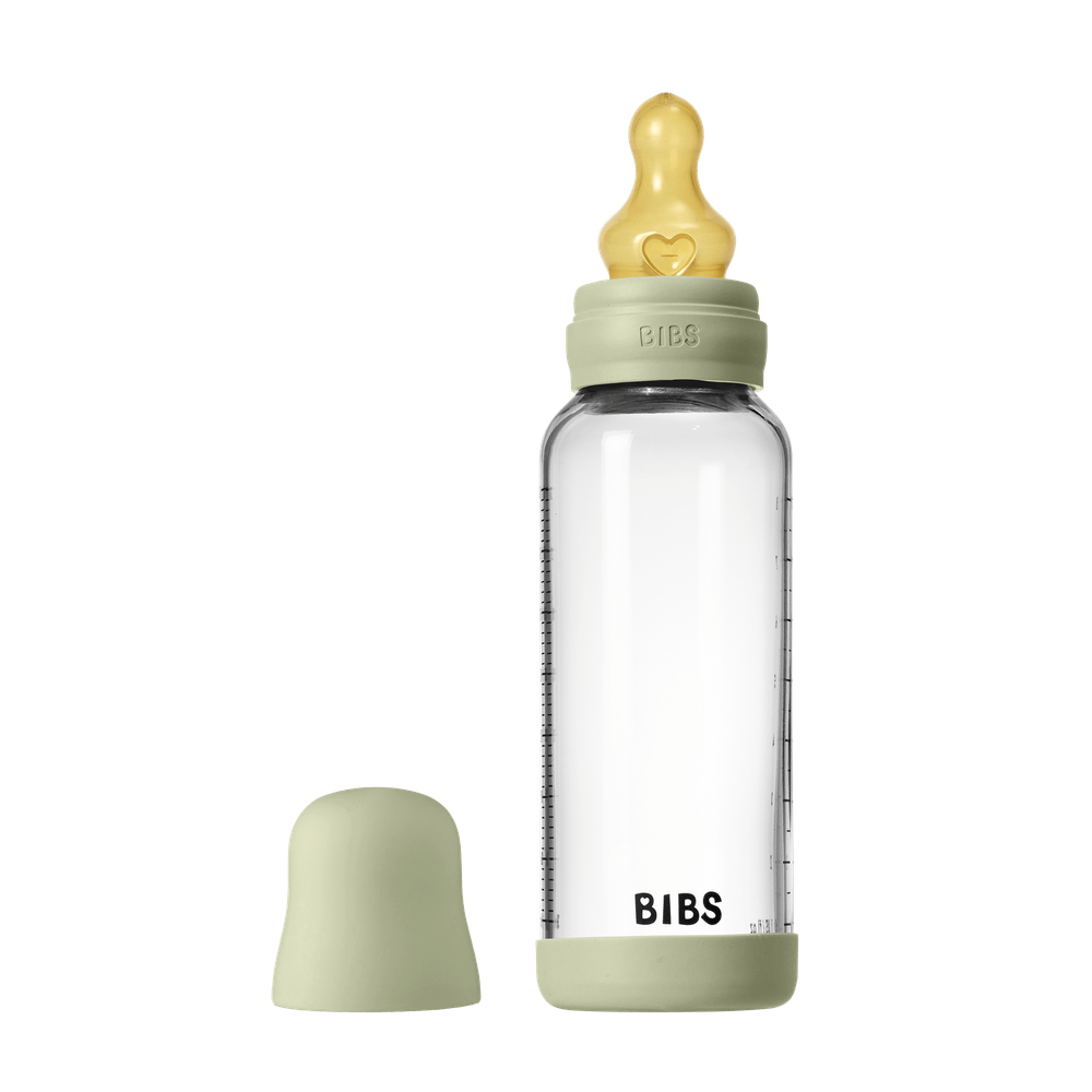 Bibs - Round Latex Medium Flow Glass Baby Bottle - Sage - 240 ml