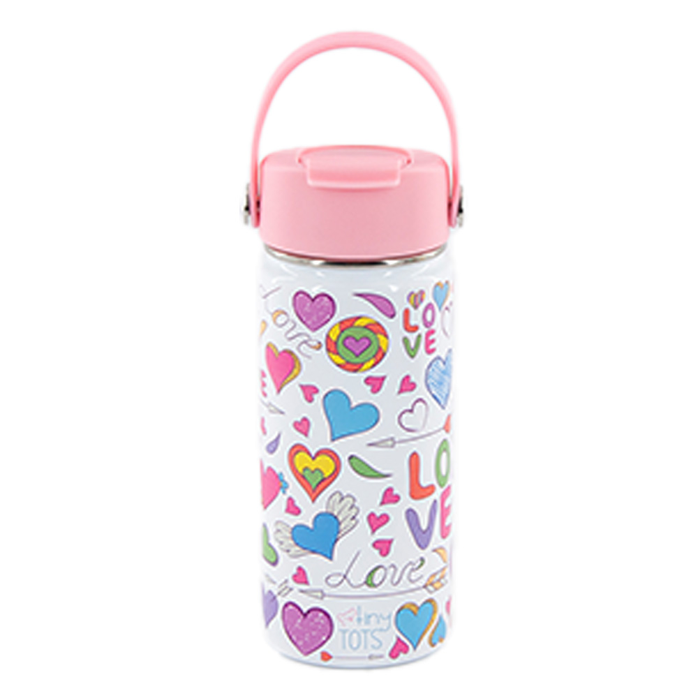 Tiny Tots - Insulated Steel Water Bottle - 410ml - Pink Love Graffiti 