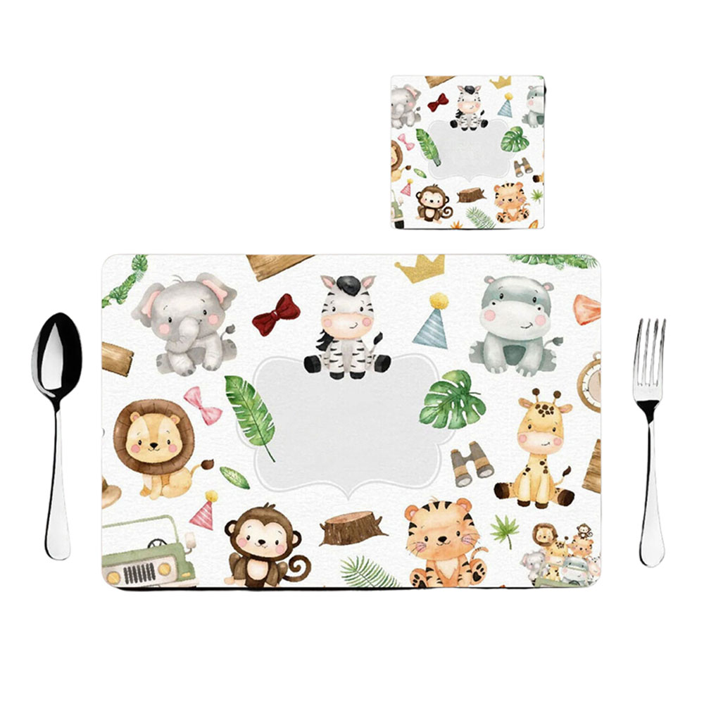 Tiny Tots Safari Animal Theme Rubber Placemat With MDF Coaster & Cutlery