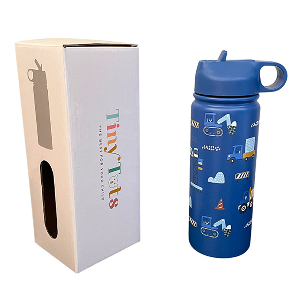 Tiny Tots - Insulated Steel Water Bottle With Straw - 475ml - Construction