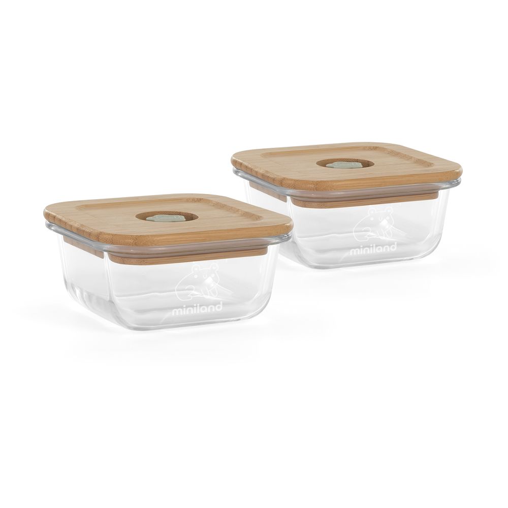 Miniland - Ecosquare Frog Airtight Glass Container - 210 ml - 2 Pc Set