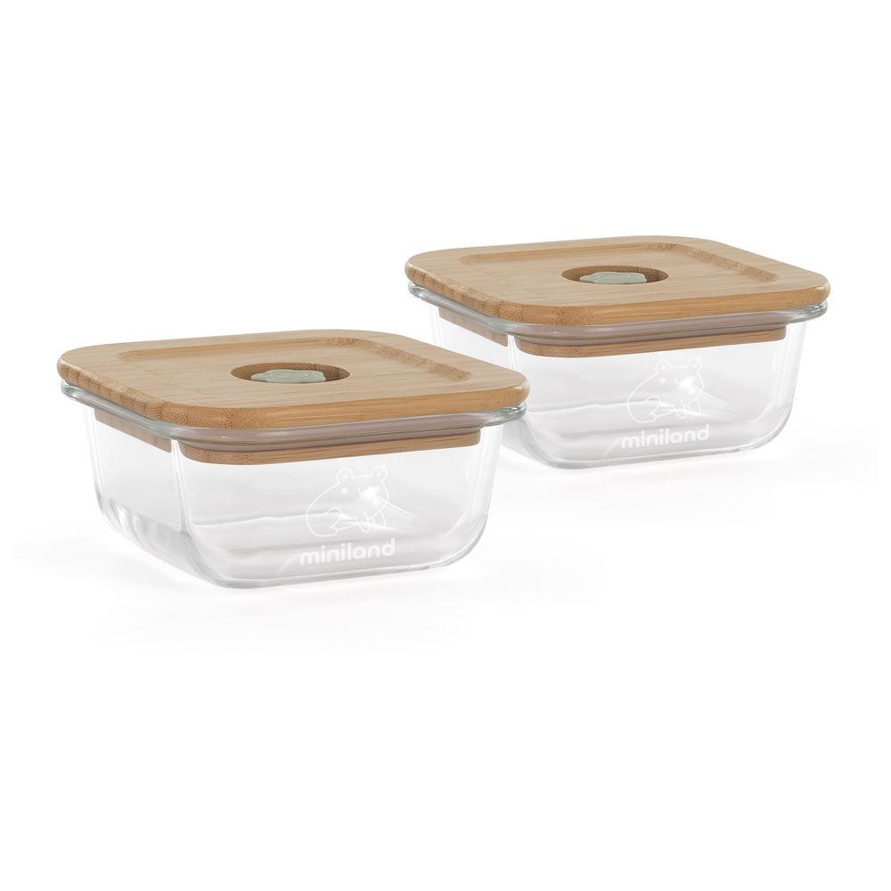 Miniland - Ecosquare Frog Airtight Glass Container With Carry Bag - 210 ml - 3 Pc Set