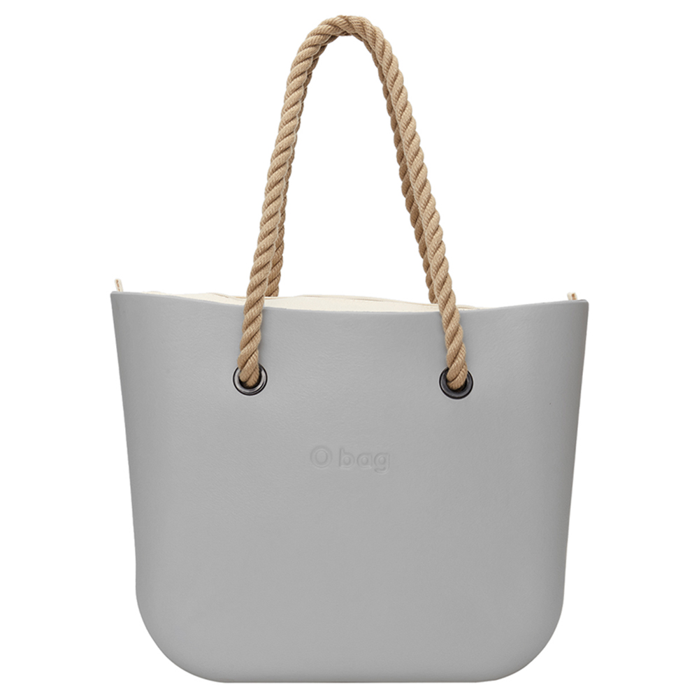 O Bag - Classic XL Bag With Inner Canvas Fabric & Long Rope Handle - Light Grey