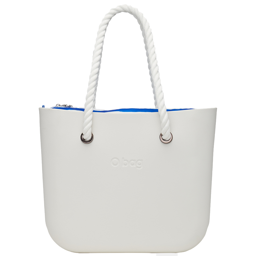 O Bag - Classic XL Bag With Fabric Canvas Stripes Inner & Long Rope Handles - Latte