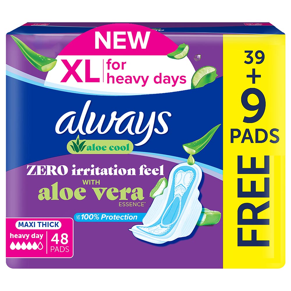 Always - Aloe Cool Disposable Maxi Thick Pads With Aloe Vera - XL - 48pcs