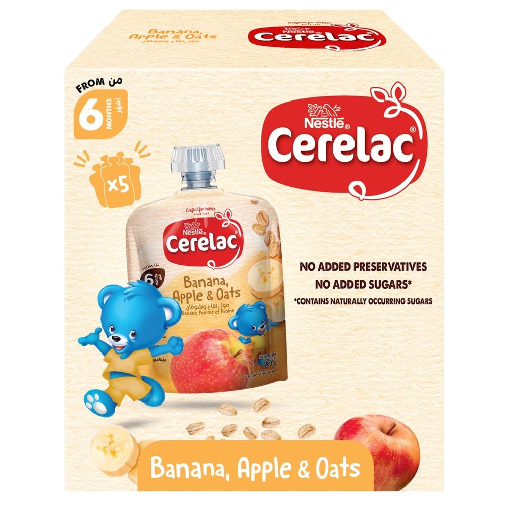 Nestle Cerelac - Banana Apple Oat Puree Pouch - 90 g - Pack of 4
