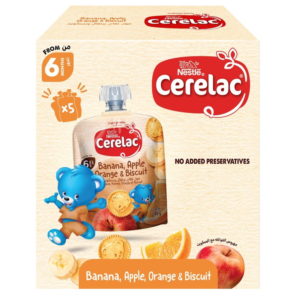 Nestle Cerelac - Banana Apple Orange Biscuit Puree Pouch - 90 g - Pack of 4