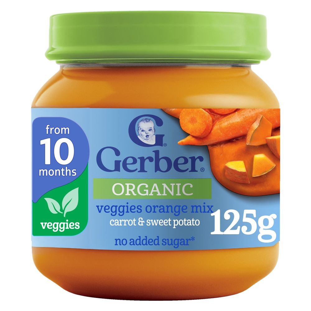 Gerber - Organic Veggies Orange Mix Baby Food Jar - Carrot & Sweet Potato - 125 gm