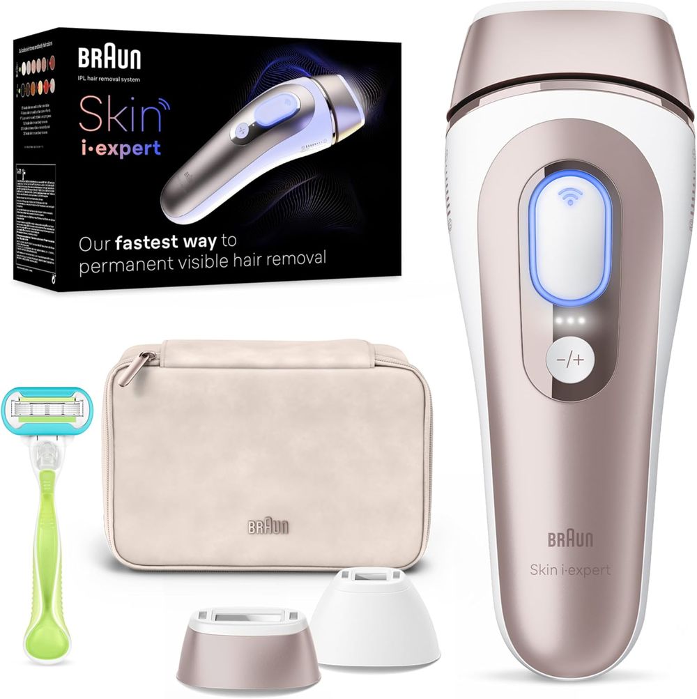 Braun IPL Skin Hair Removal Device With Pouch, Venus Razor And 2 Heads - Bronze/White