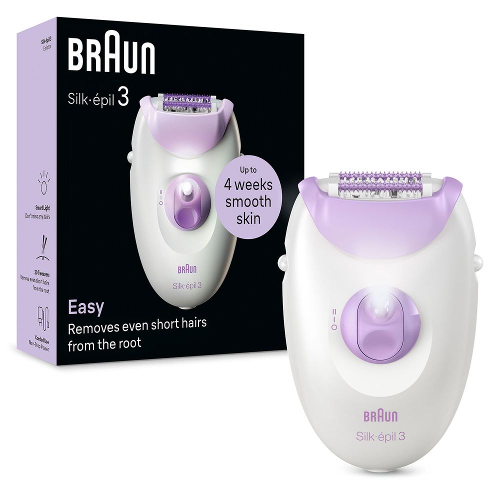Braun - Silk-Epil 3 Easy Hair Removal Epilator - White/Purple