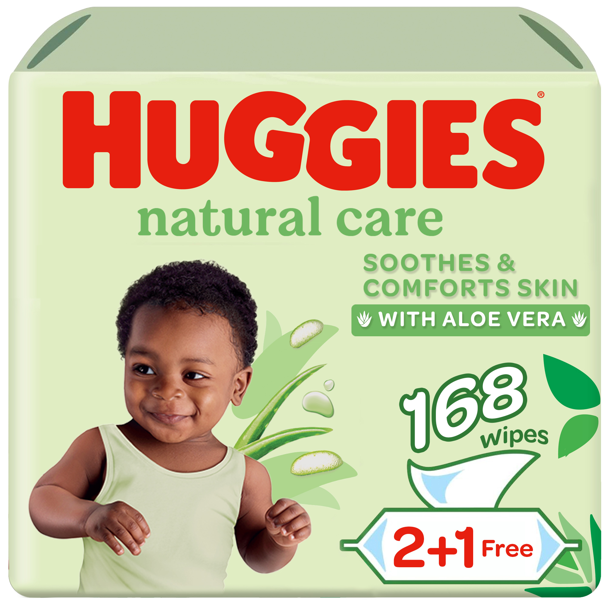Huggies - Natural Baby Wipes, Aloe Vera Wipes, 3 Pack x 56 Wipes (168 Wipes)